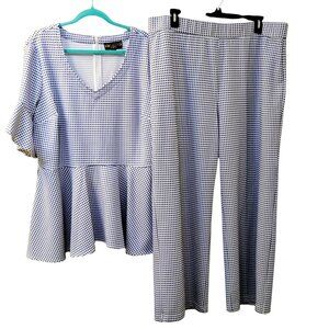 Marc Bouwer 2-piece Blue and White Checkered Pant set, Size 2X
